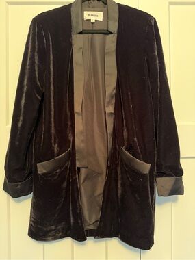 BB Dakota Women’s Velvet Relaxed Tuxedo / Smoking Jacket with Satin Trim Size L